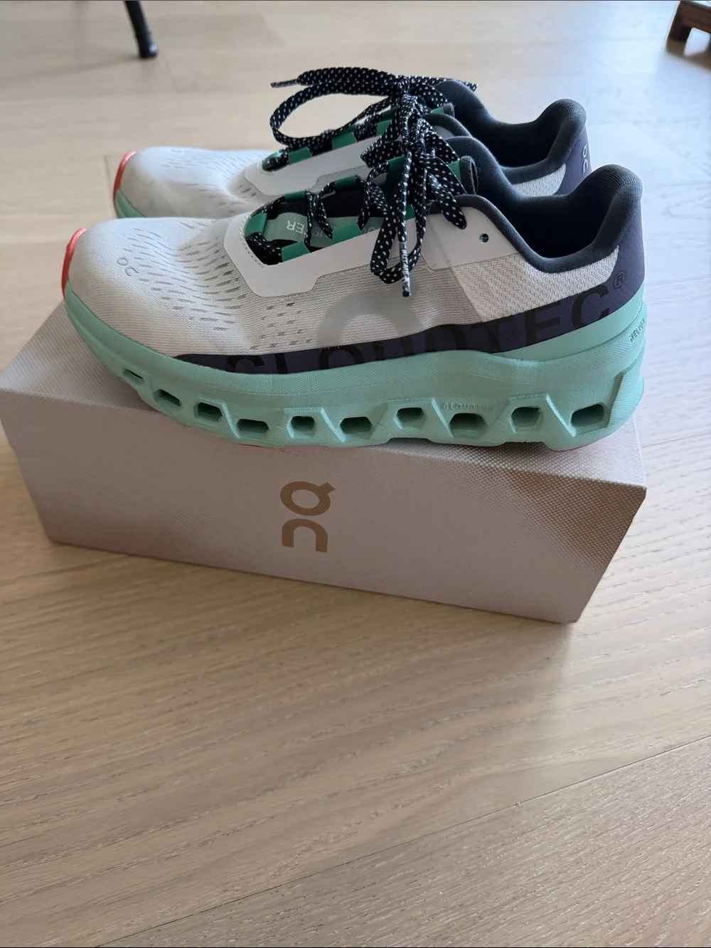 On Cloudmonster Running Shoes | White / Mint Green Women’s Size 7